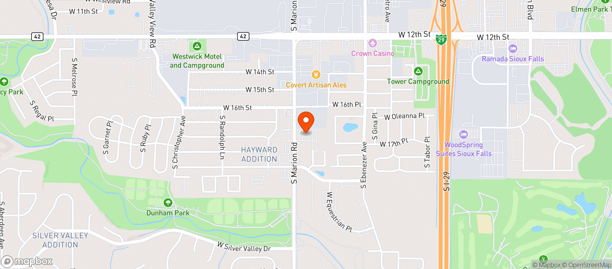Map showing Woodys Pub & Grill