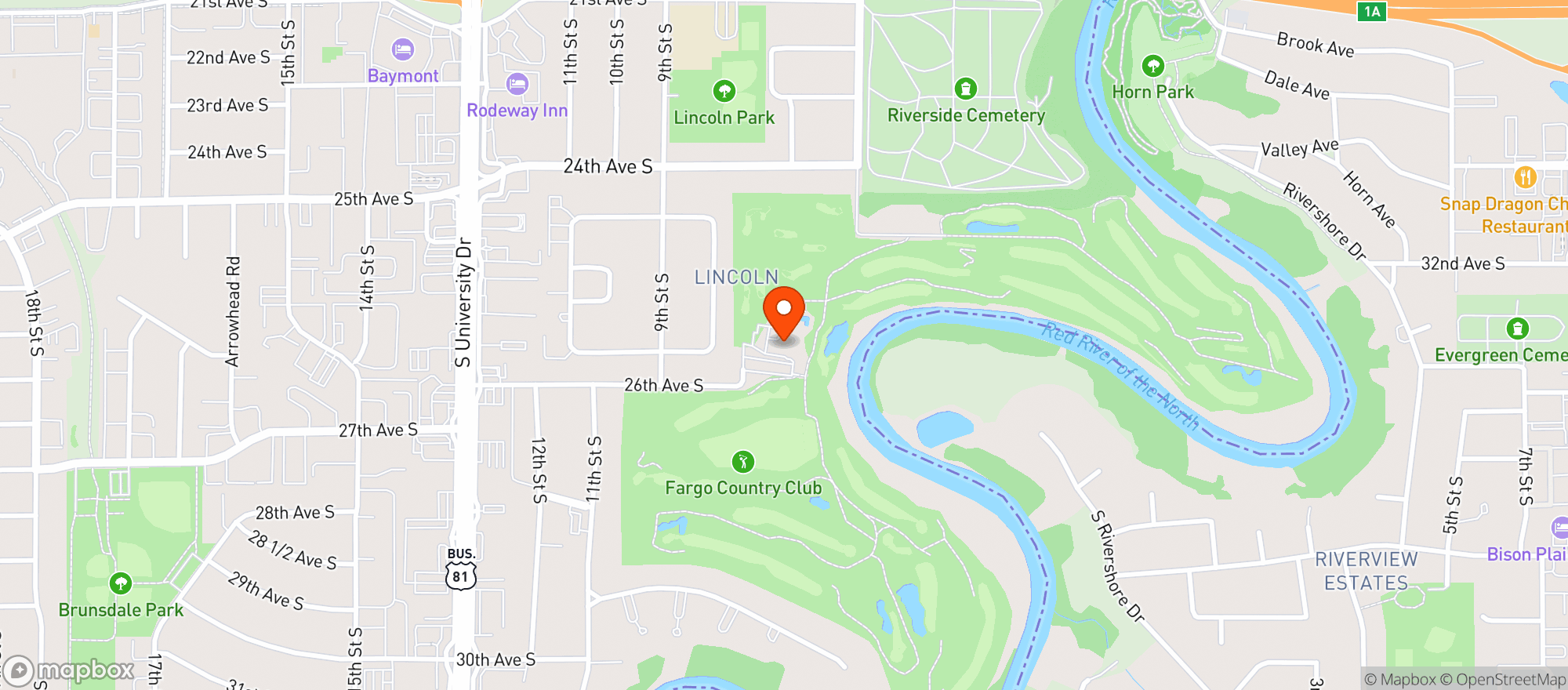 Map showing Fargo Country Club