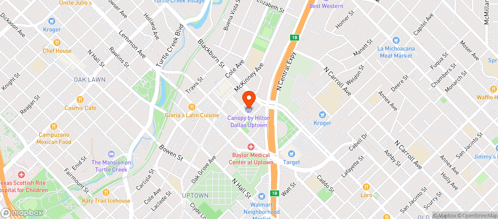 Map showing Canopy Dallas Uptown