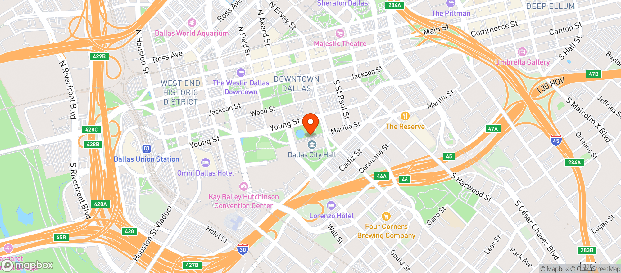 Map showing Kay Bailey Hutchison Convention Center