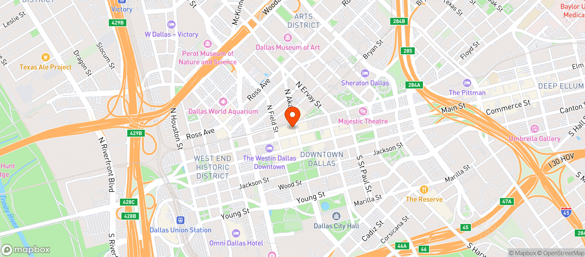 Map showing Thompson Dallas, By Hyatt