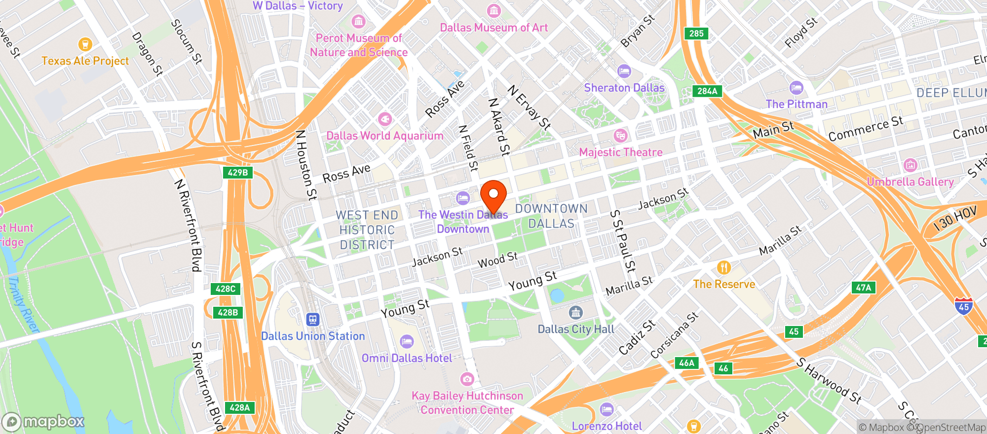 Map showing Adolphus Hotel
