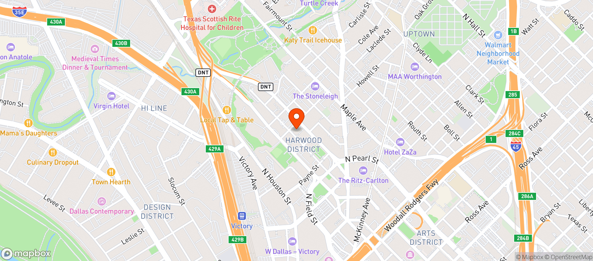 Map showing Harwood Arms