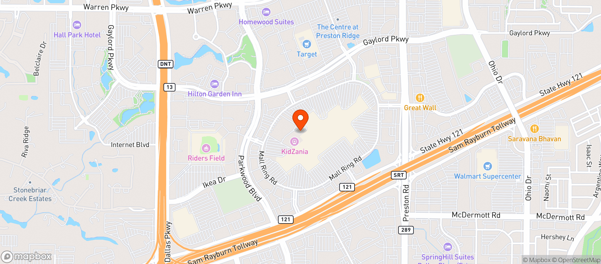 Map showing Hyatt Regency Frisco