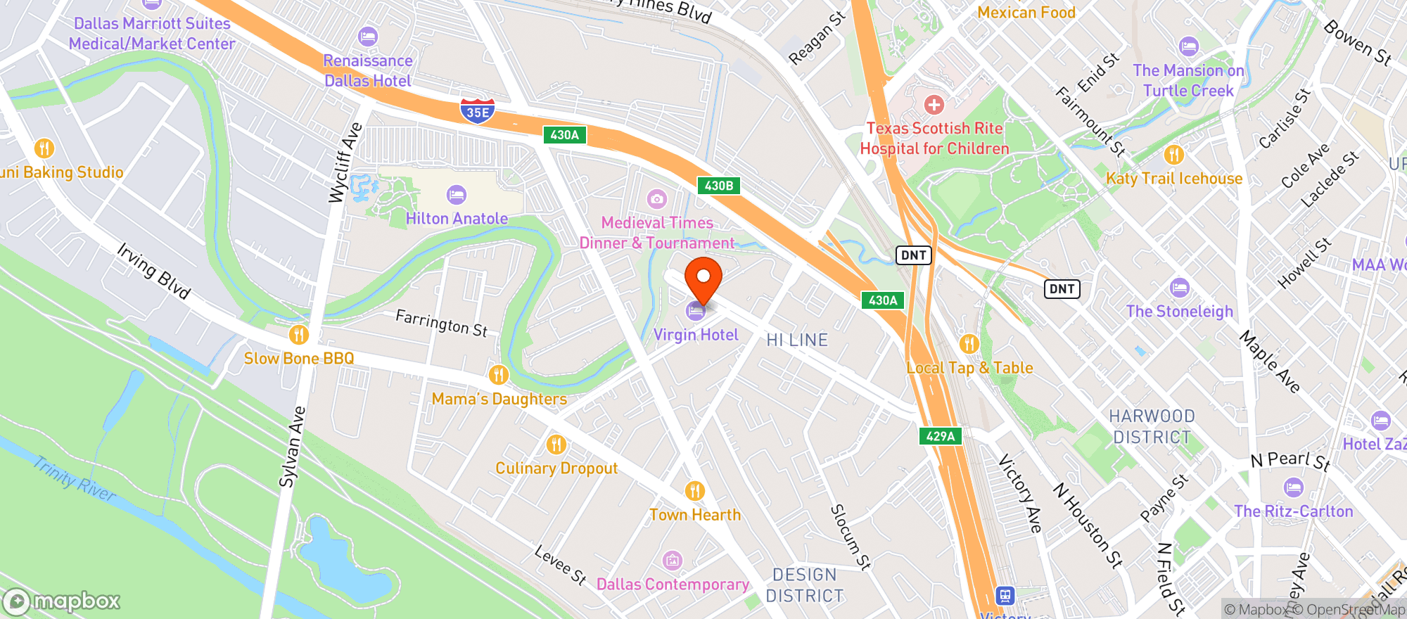 Map showing Virgin Hotels
