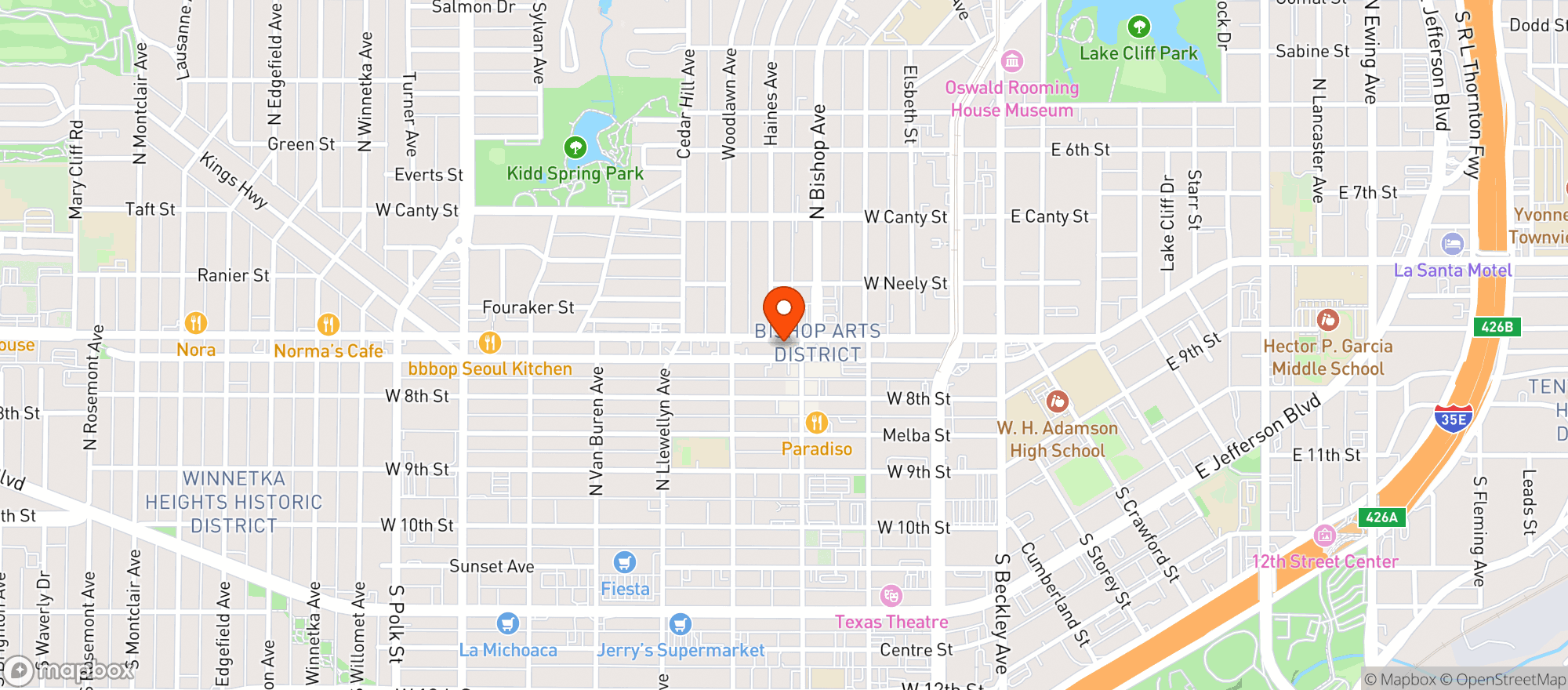 Map showing Oak Cliff Smoke Shop