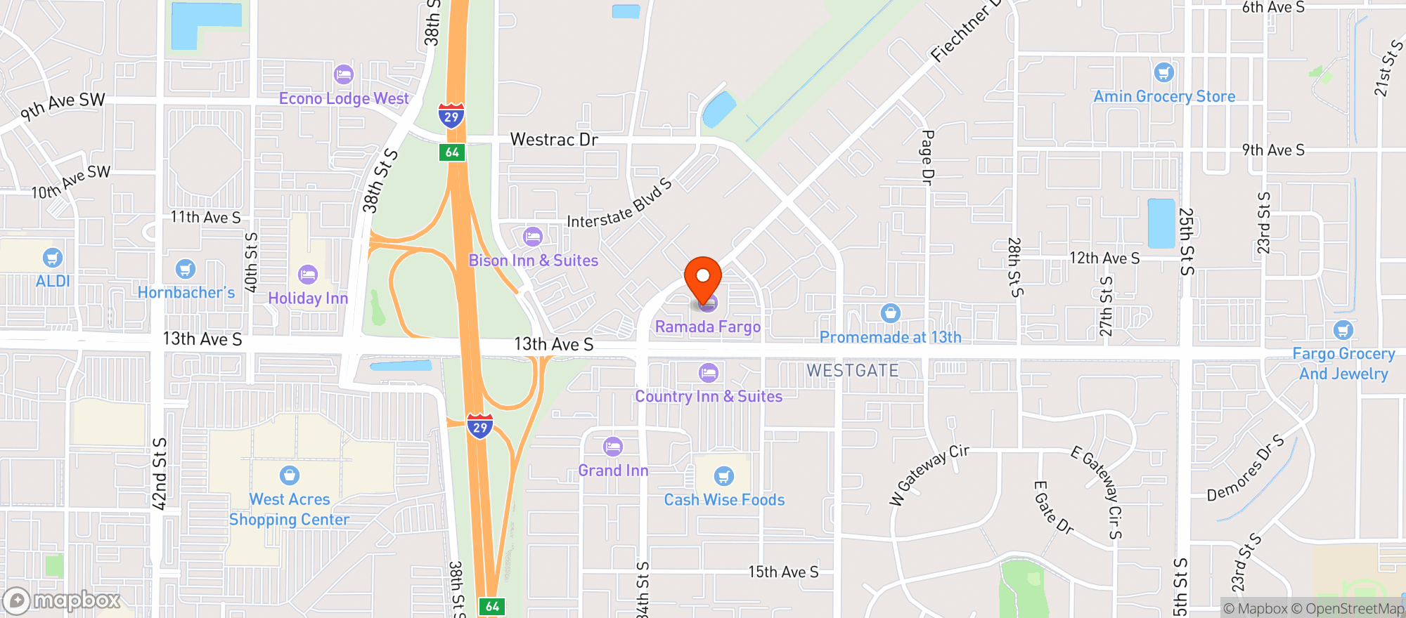 Map showing Ramada Inn