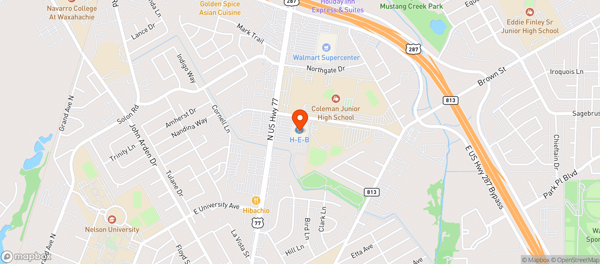 Map showing H-e-b