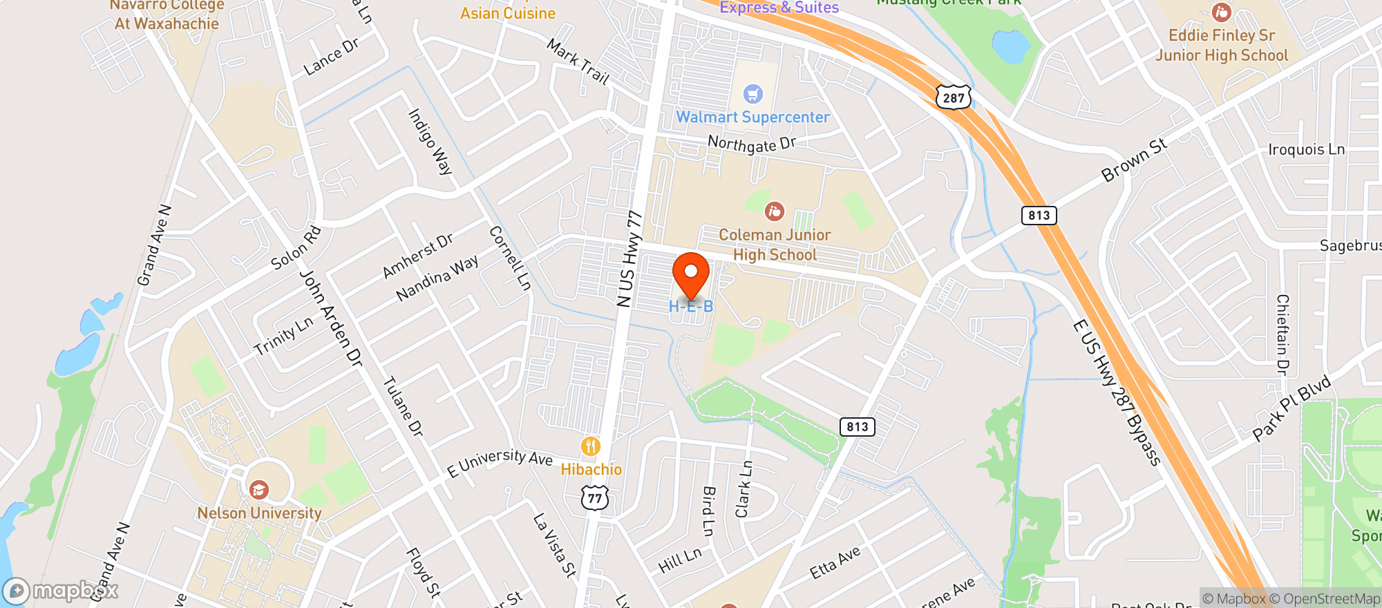 Map showing H E B FOOD STORE