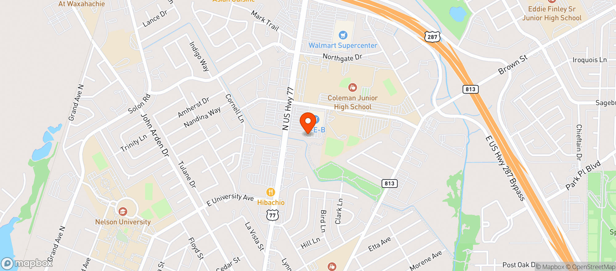 Map showing H-E-B SUPERMARKET - WAXAHACHIE