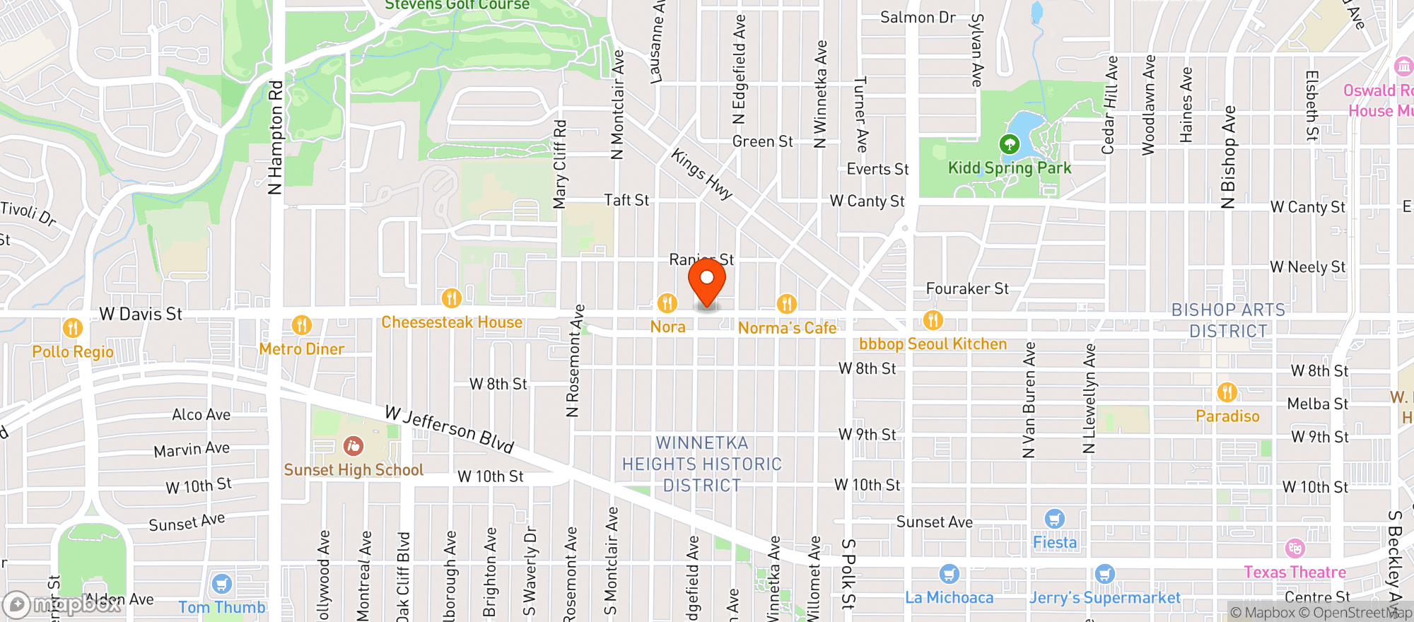 Map showing North Oak Cliff Beer Wine