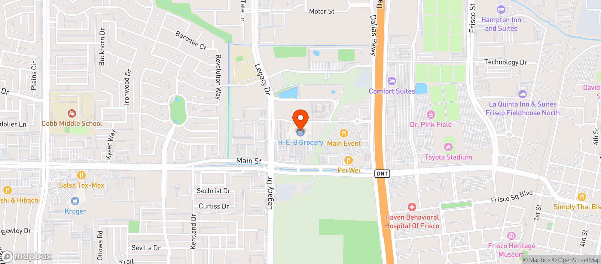 Map showing H E B (FRISCO)