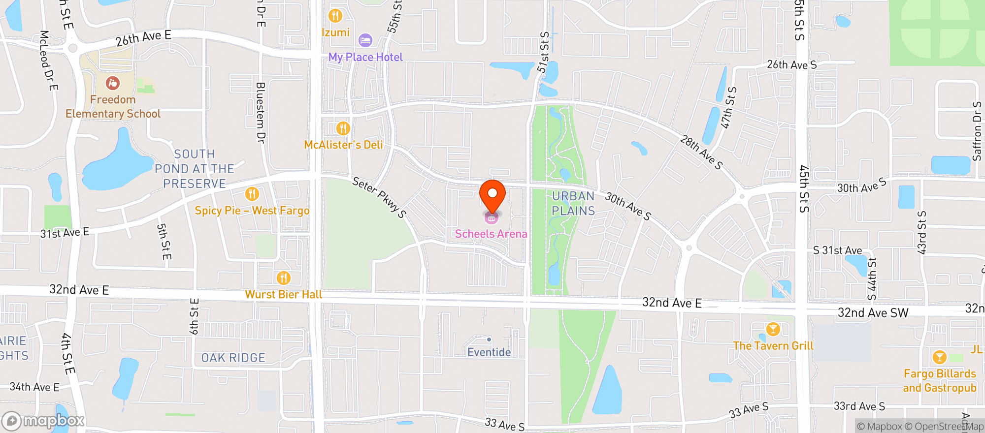Map showing Scheels Arena