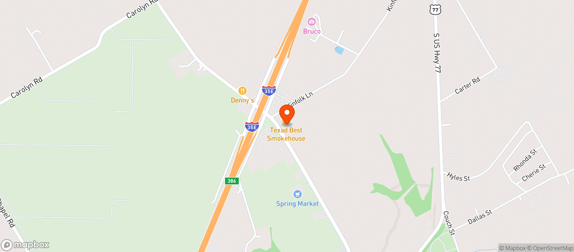 Map showing Texas Best Smokehouse