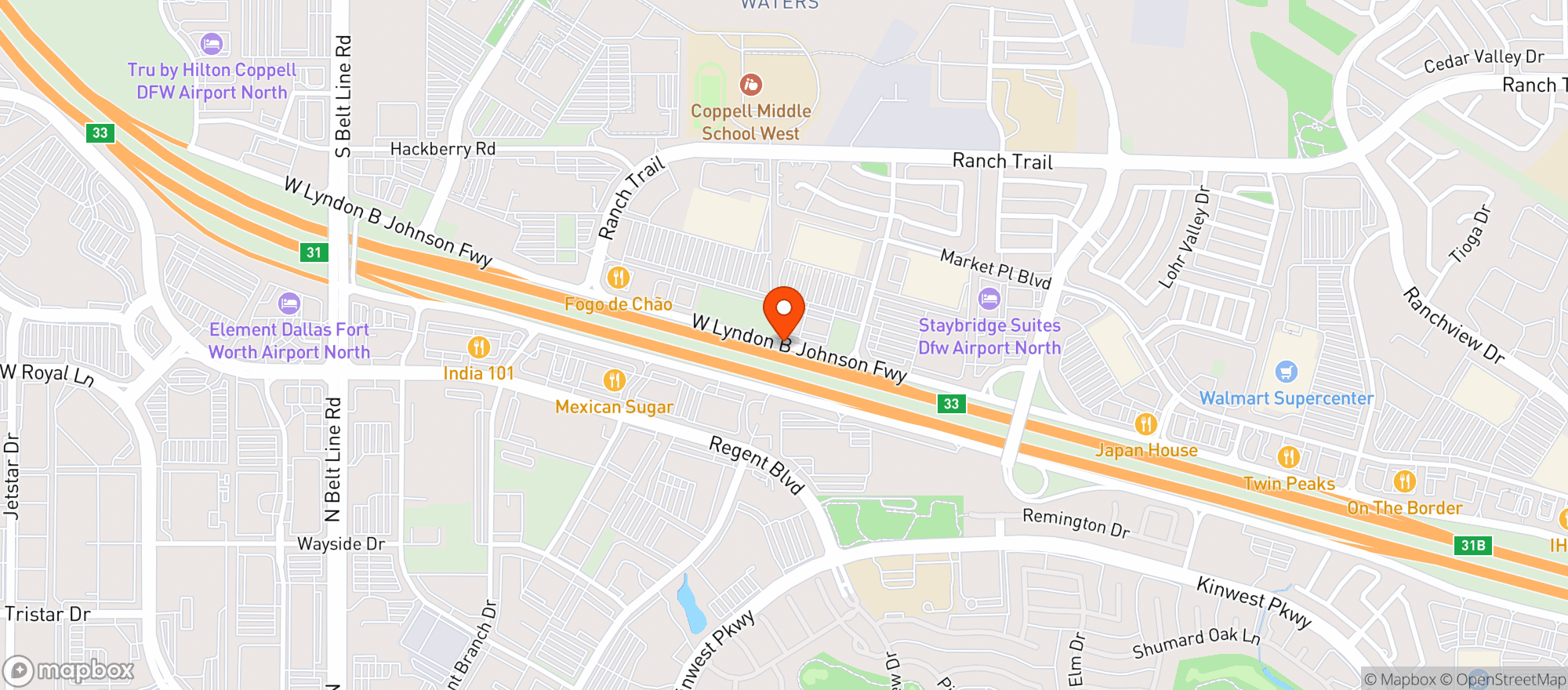 Map showing Texas Roadhouse