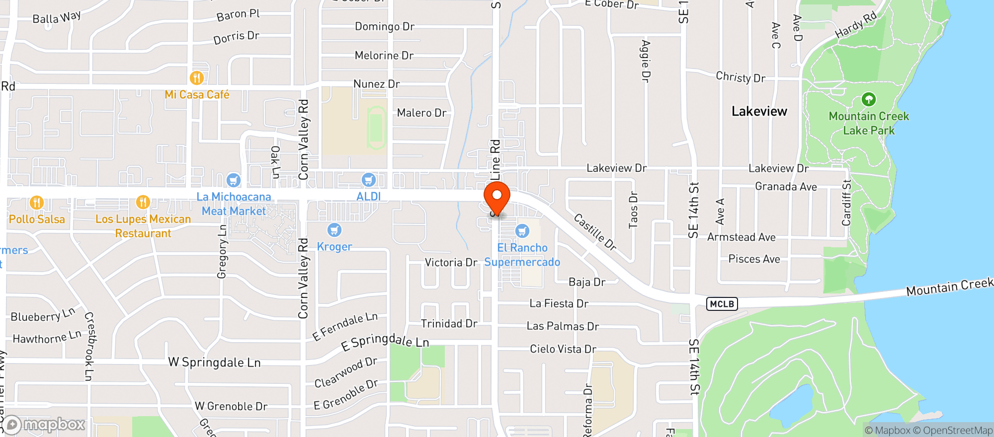 Map showing El Rancho Supermercado