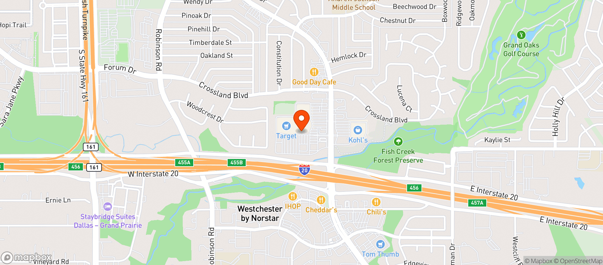 Map showing Liquor Den - S Carrier Pkwy