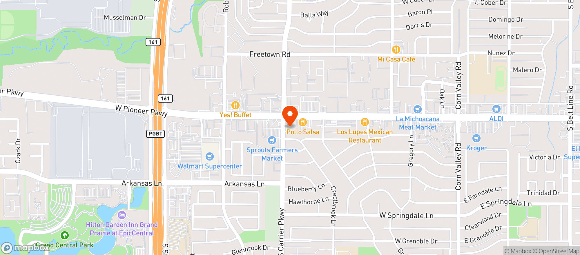 Map showing One Stop Liquor - Grand Prairie