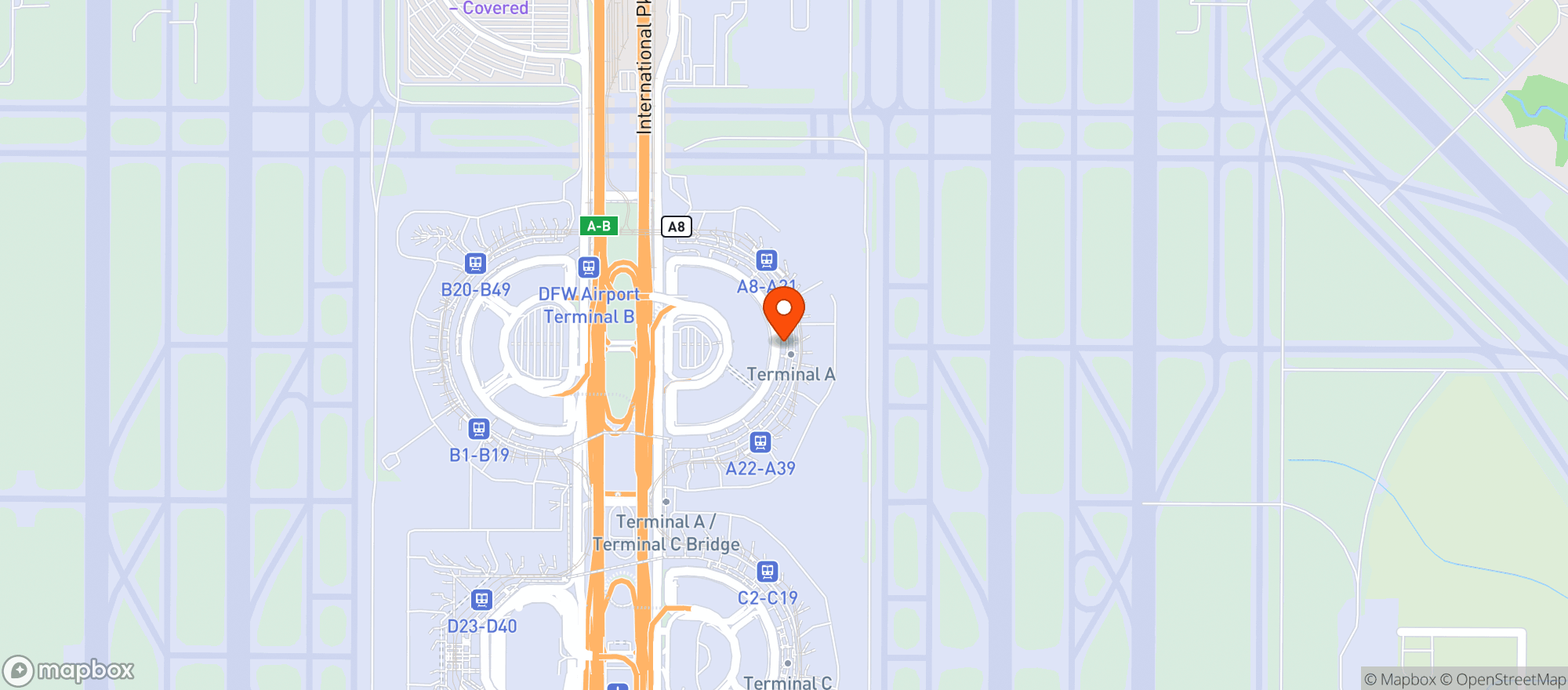 Map showing Dallas Cowboy Club At Aa