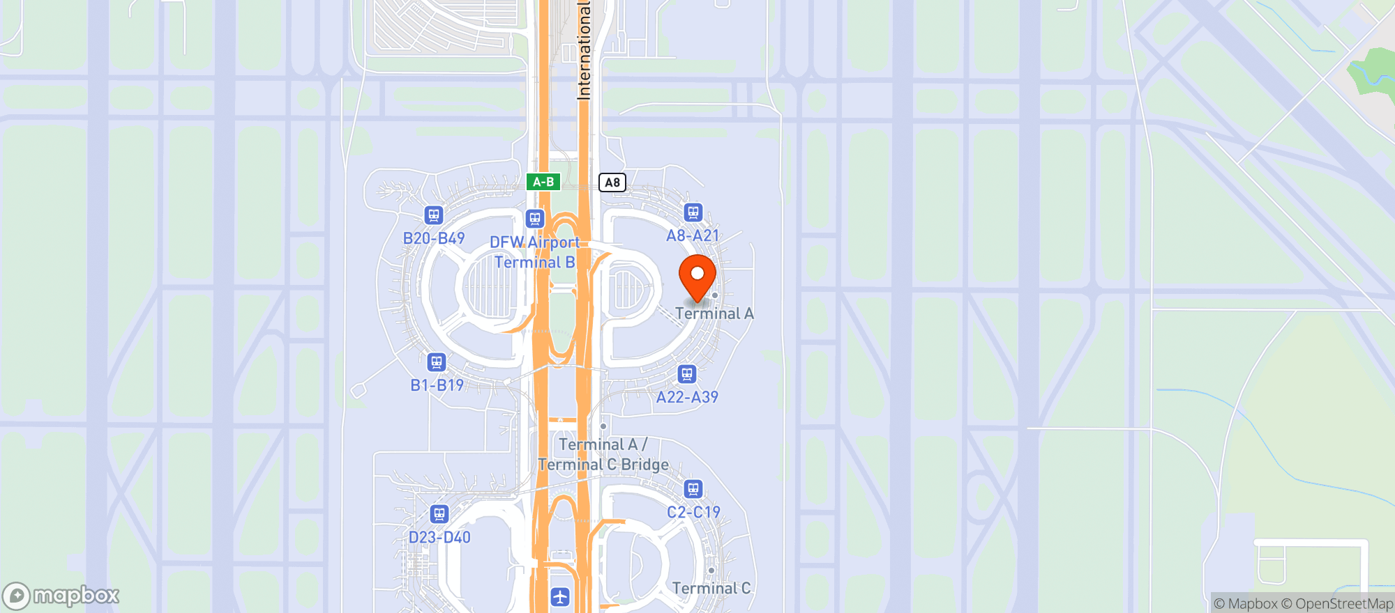 Map showing American Airlines Admirals Club