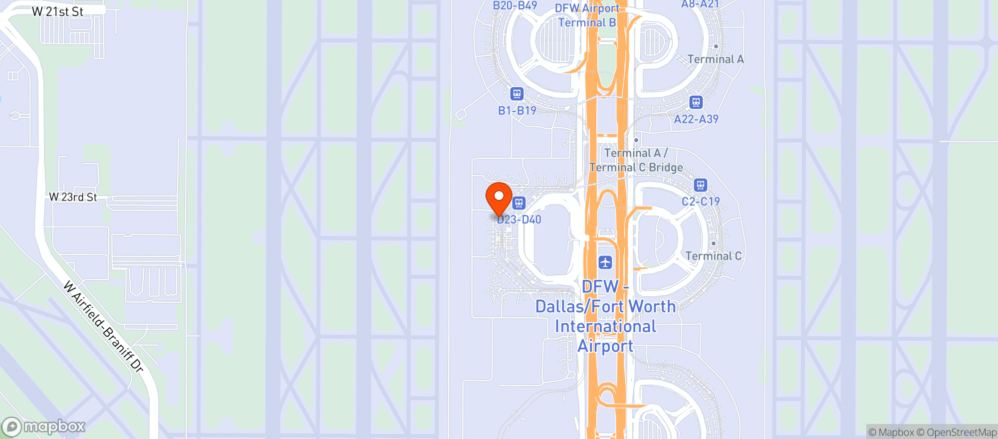 Map showing American Airlines Admirals Club