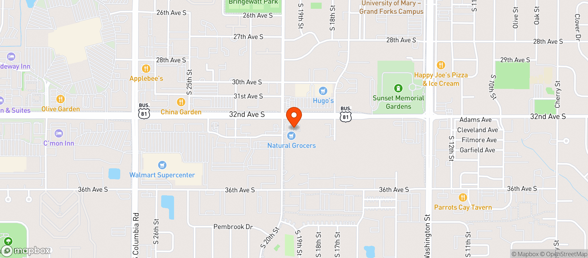 Map showing Natural Grocers by Vitamin Cottage - Natural Grocers by VC_Grand Forks (GF) - 00100008595