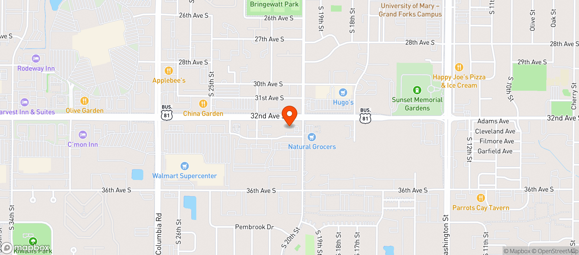 Map showing Happy Harry’s Bottle Shops (Grand Forks 32nd)