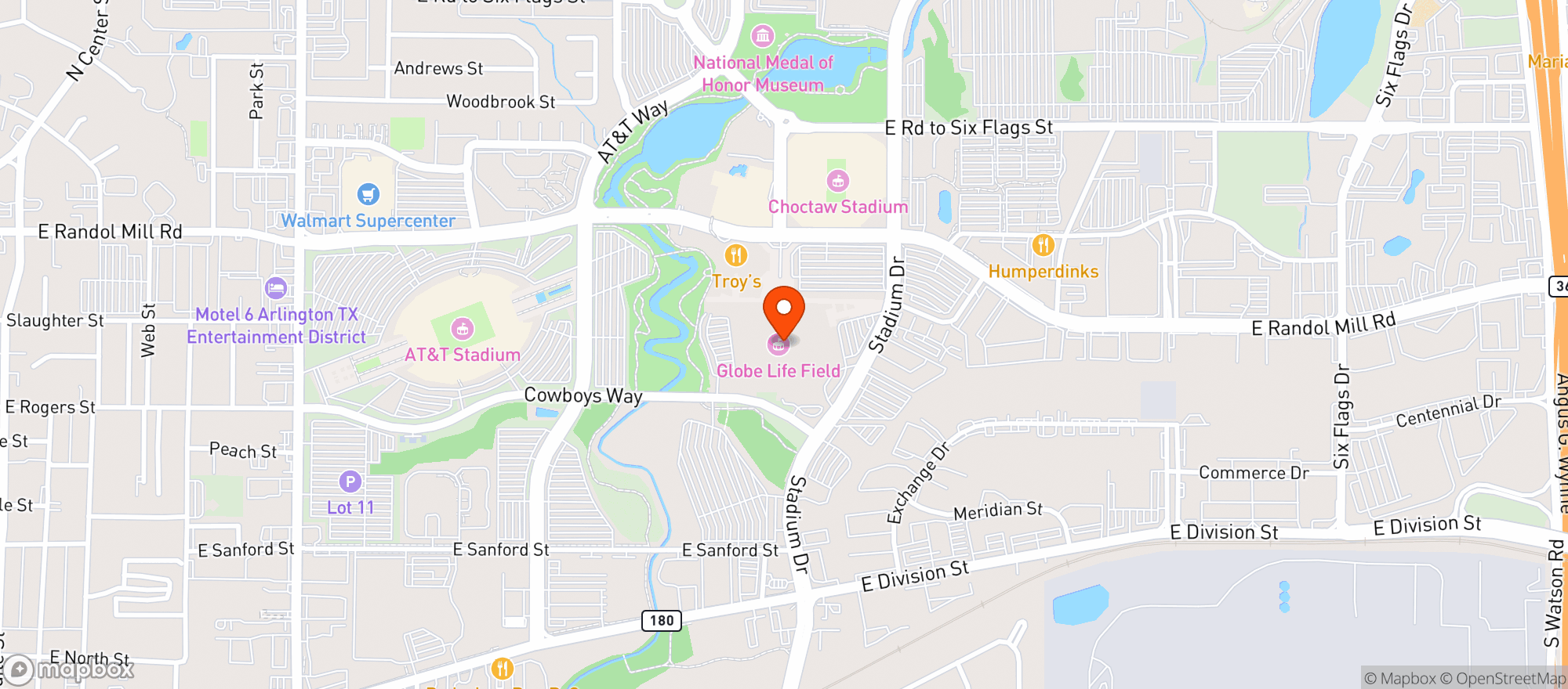 Map showing Dn Globe Life Field