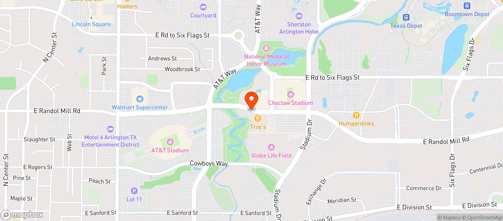 Map showing Texas Live