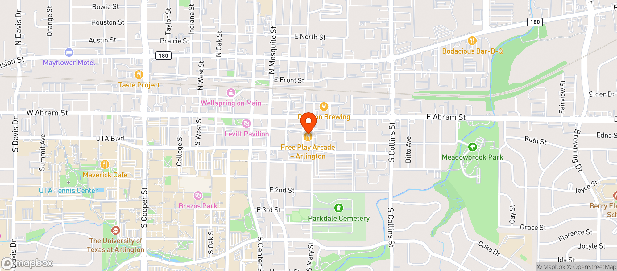 Map showing Free Play Arcade