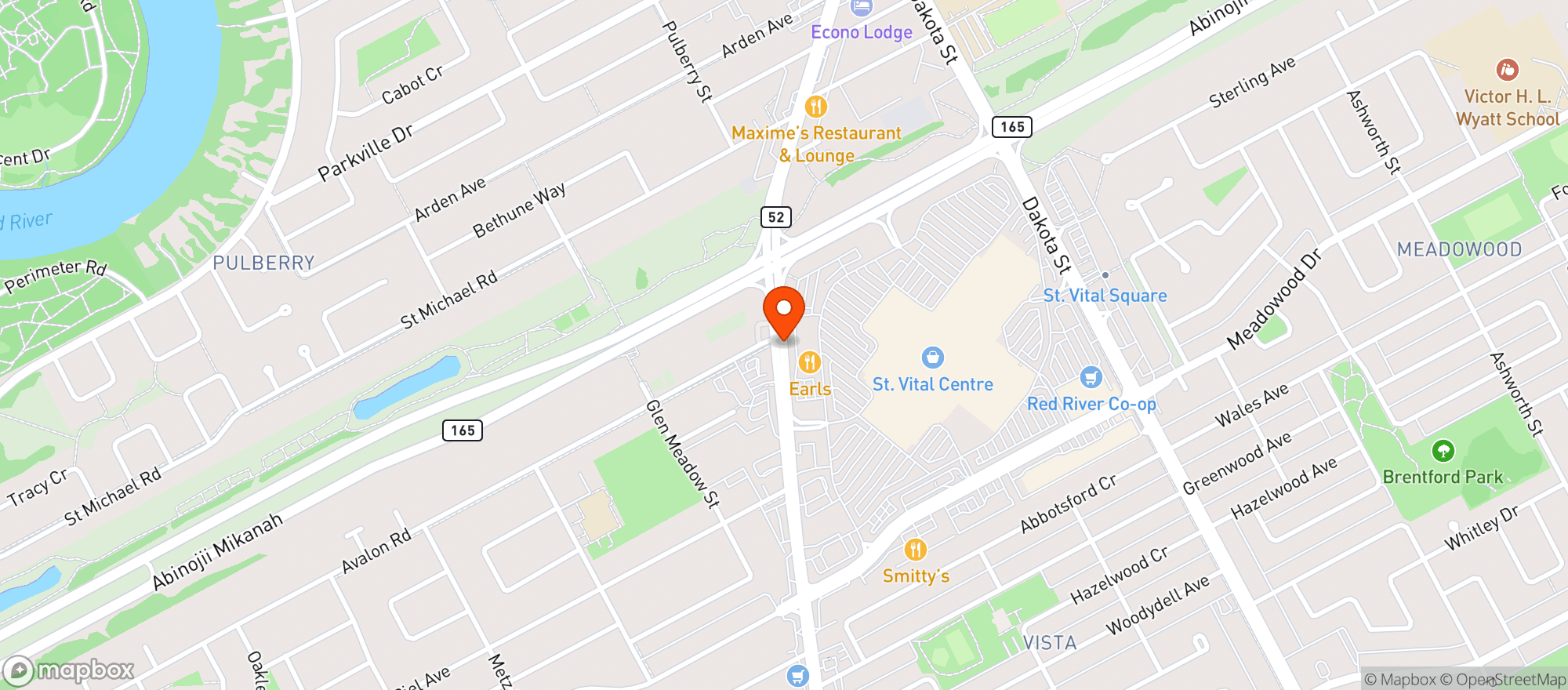 Map showing Walmart S. Winnipeg, St.vital Ctr