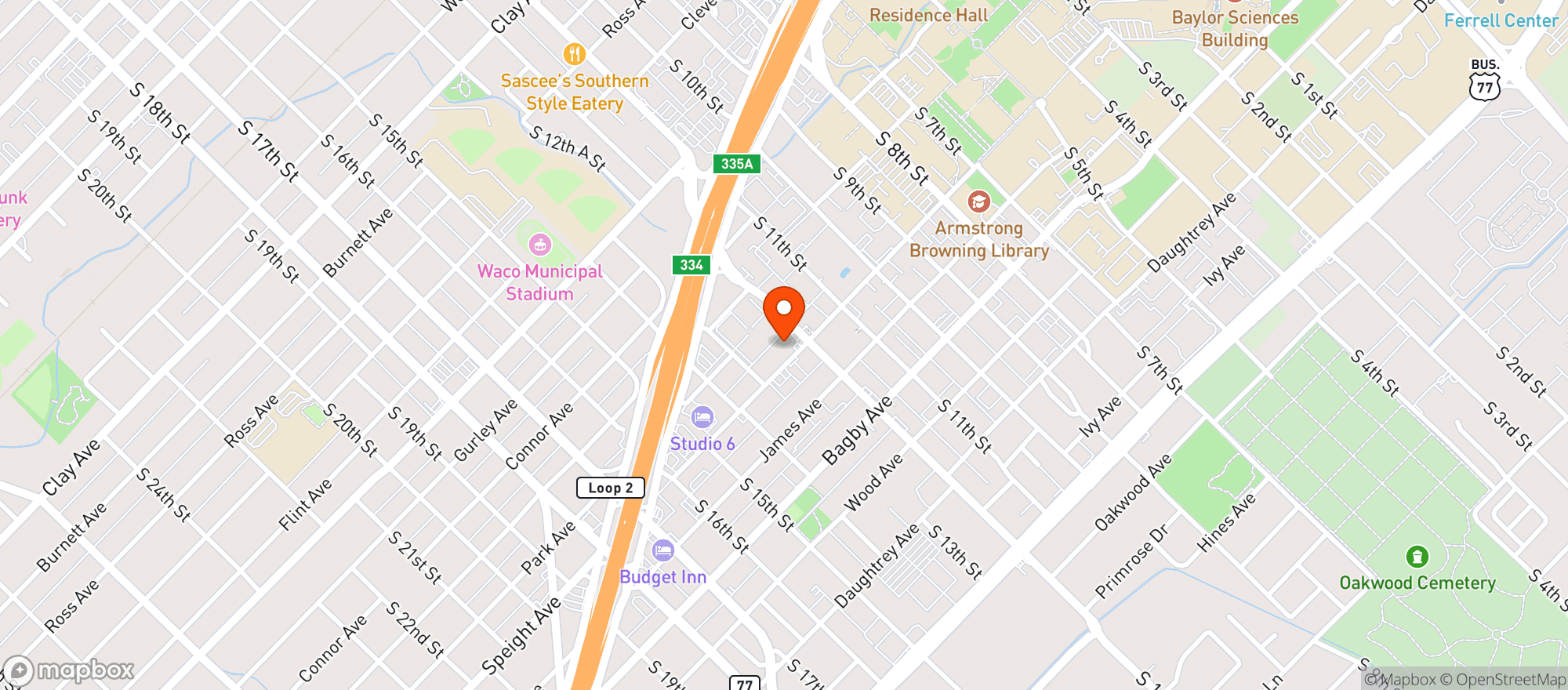 Map showing Treehouse Dispensary - Baylor