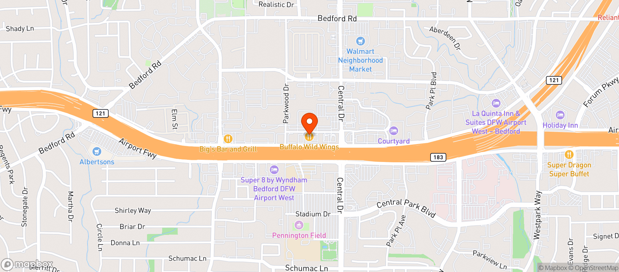 Map showing Buffalo Wild Wings Gril #197