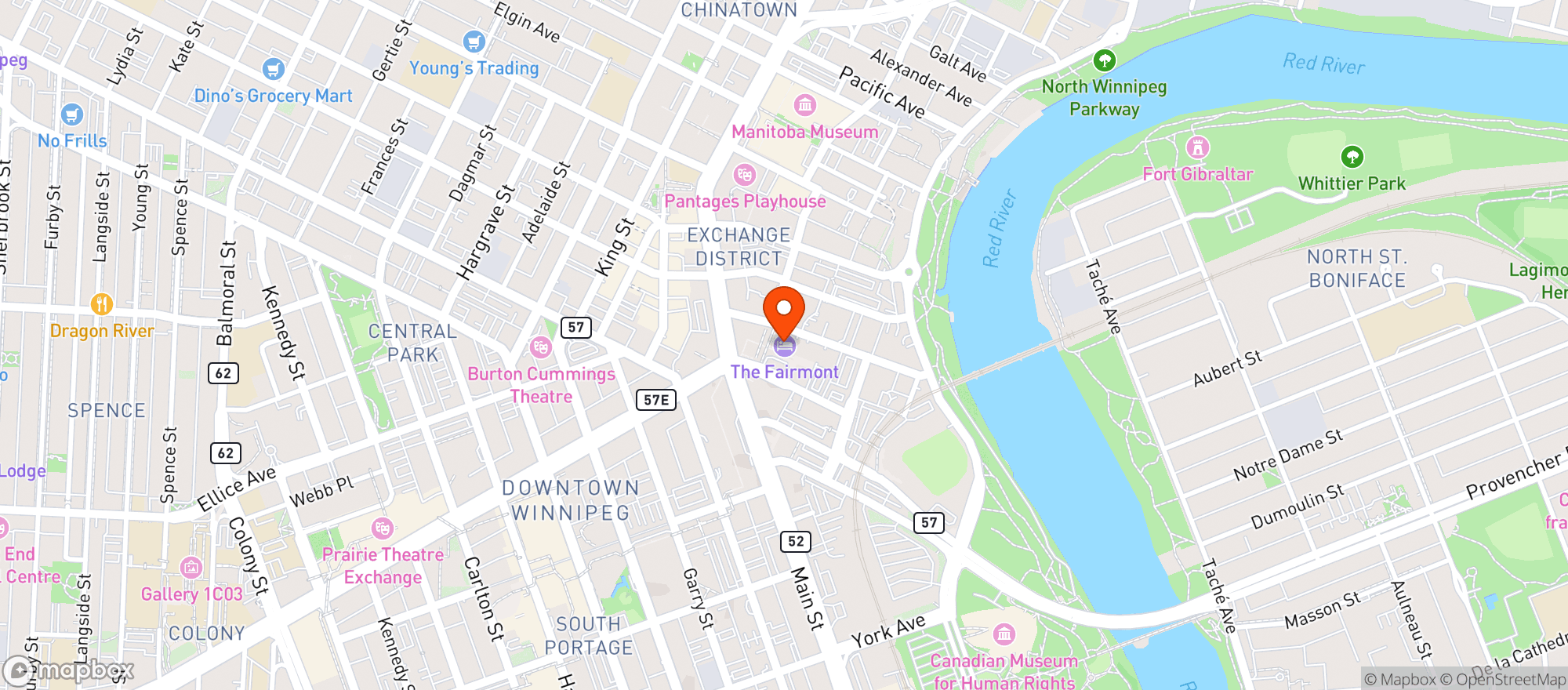 Map showing Fairmont Winnipeg
