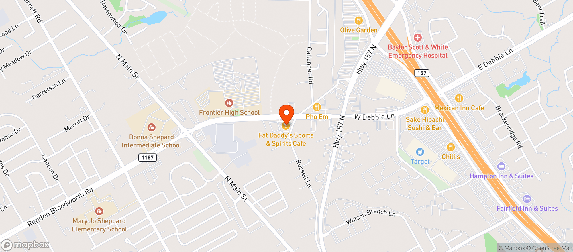 Map showing Fat Daddys Sports & Spirits Cafe