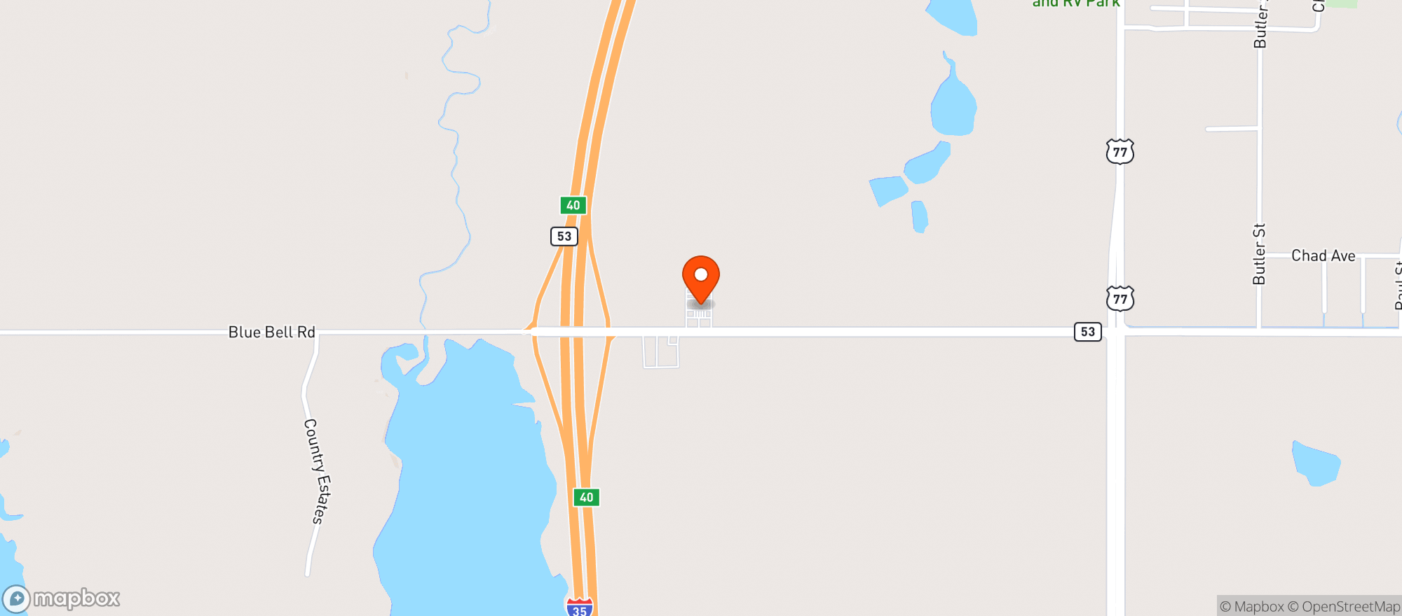 Map showing Arbuckle Travel Center