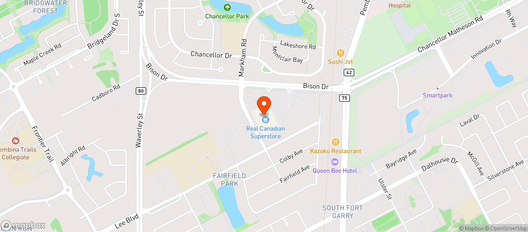 Map showing Real Canadian Superstore