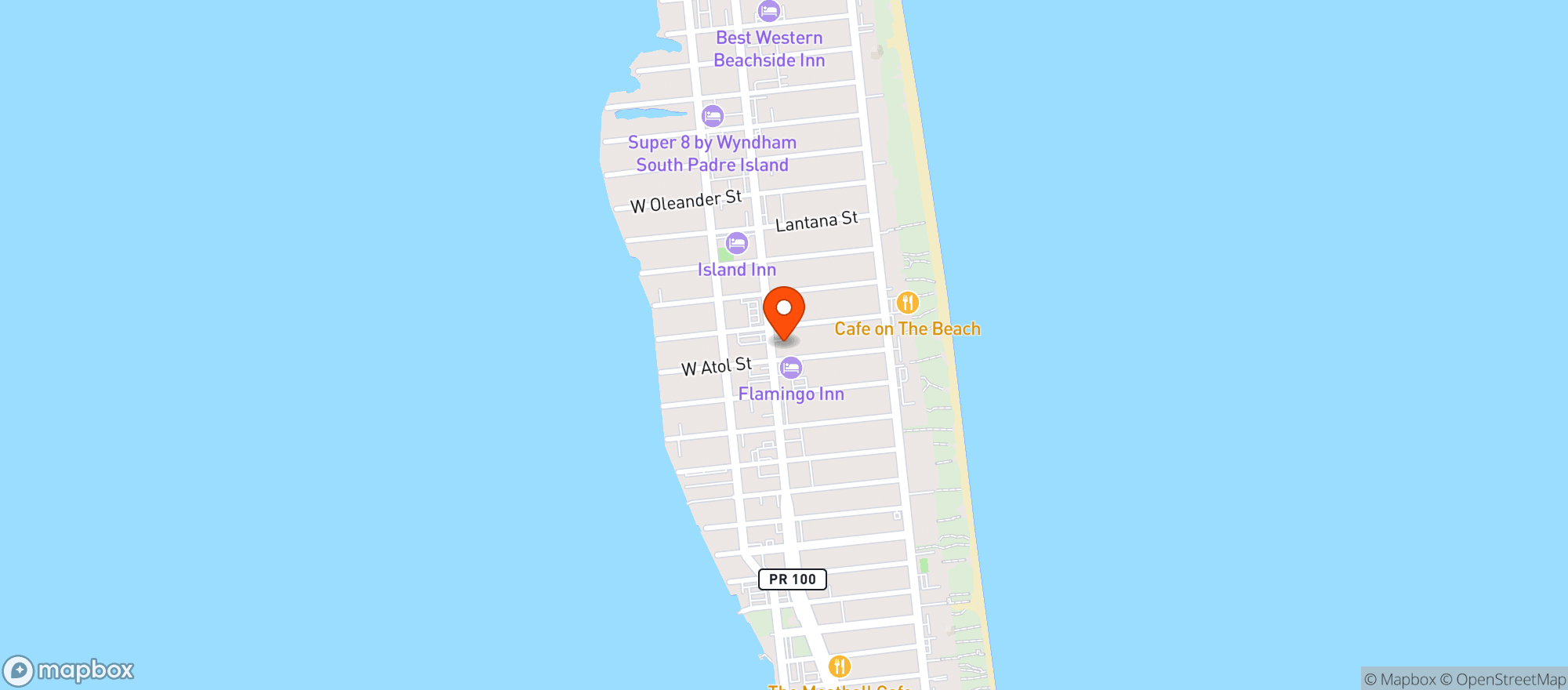 Map showing Feldmans South Padre Island