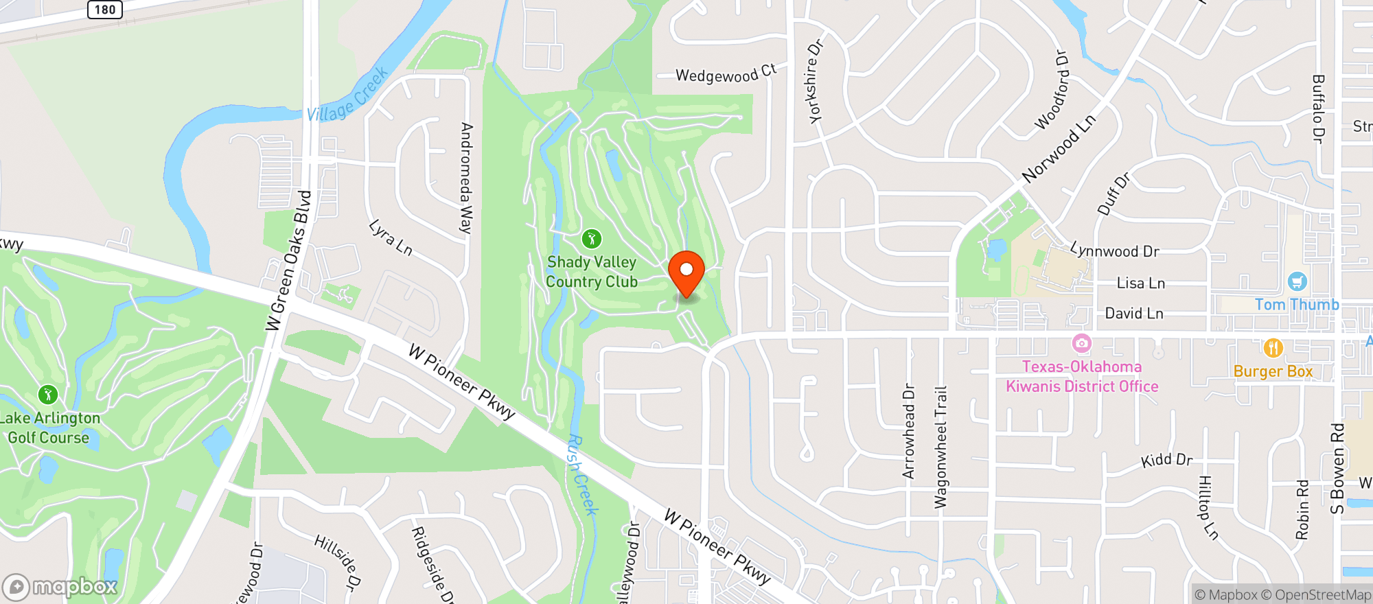 Map showing Shady Valley Golf Club
