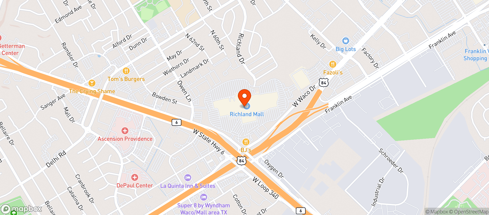 Map showing Exotic Snack Guys - Waco - Waco Drive