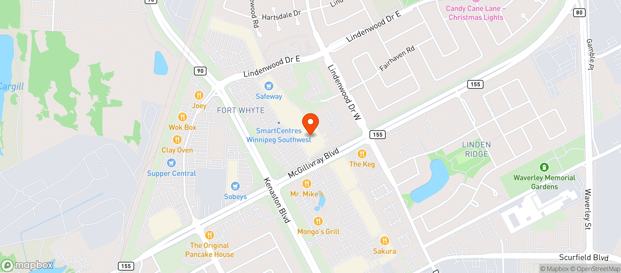 Map showing Walmart Sw Winnipeg Manitoba