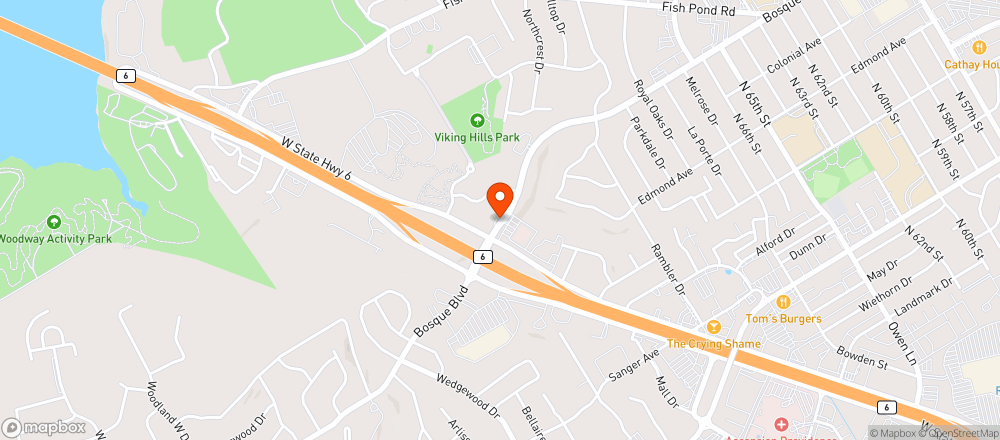 Map showing BOSQUE SPIRITS & MART