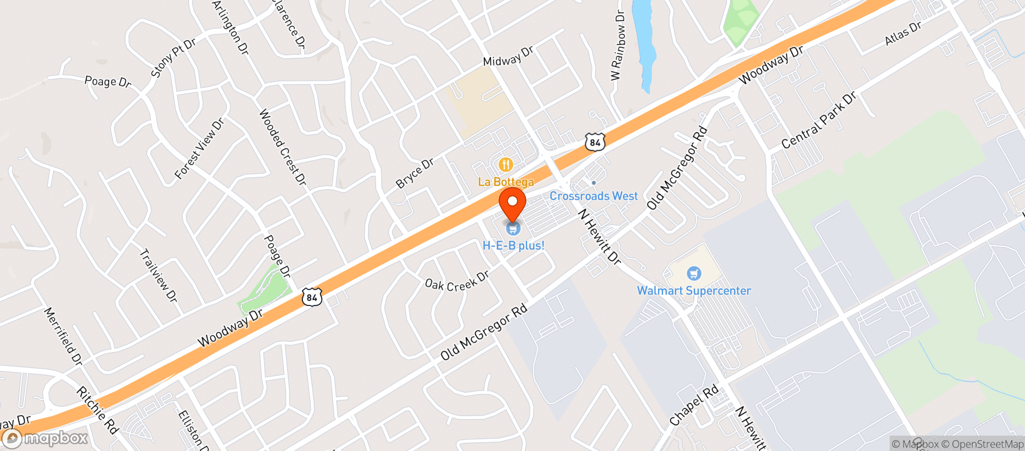 Map showing Heb Food Store