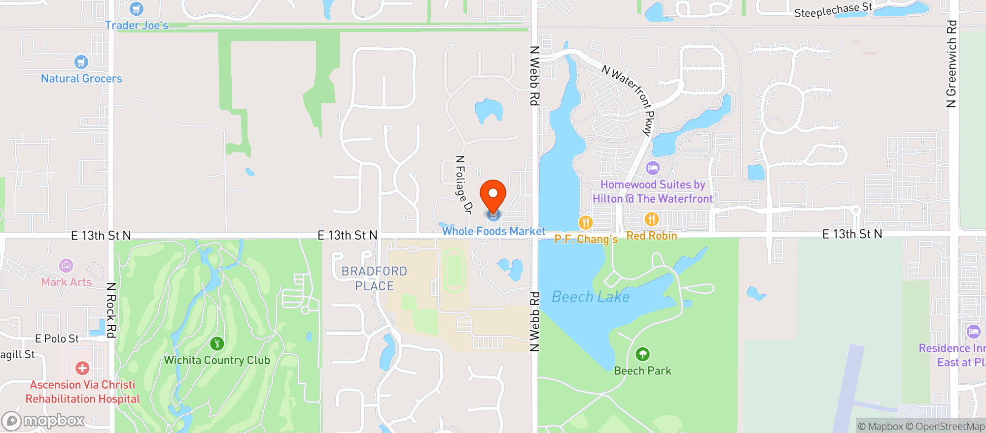 Map showing Whole Foods Wichita - ELECTRON