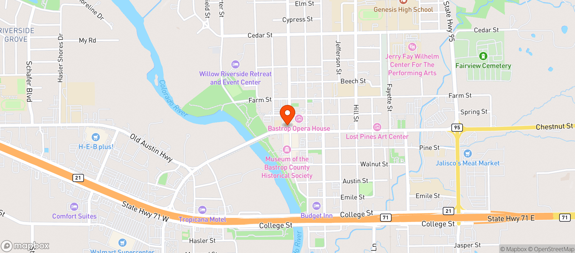 Map showing Bastrop Beer Company