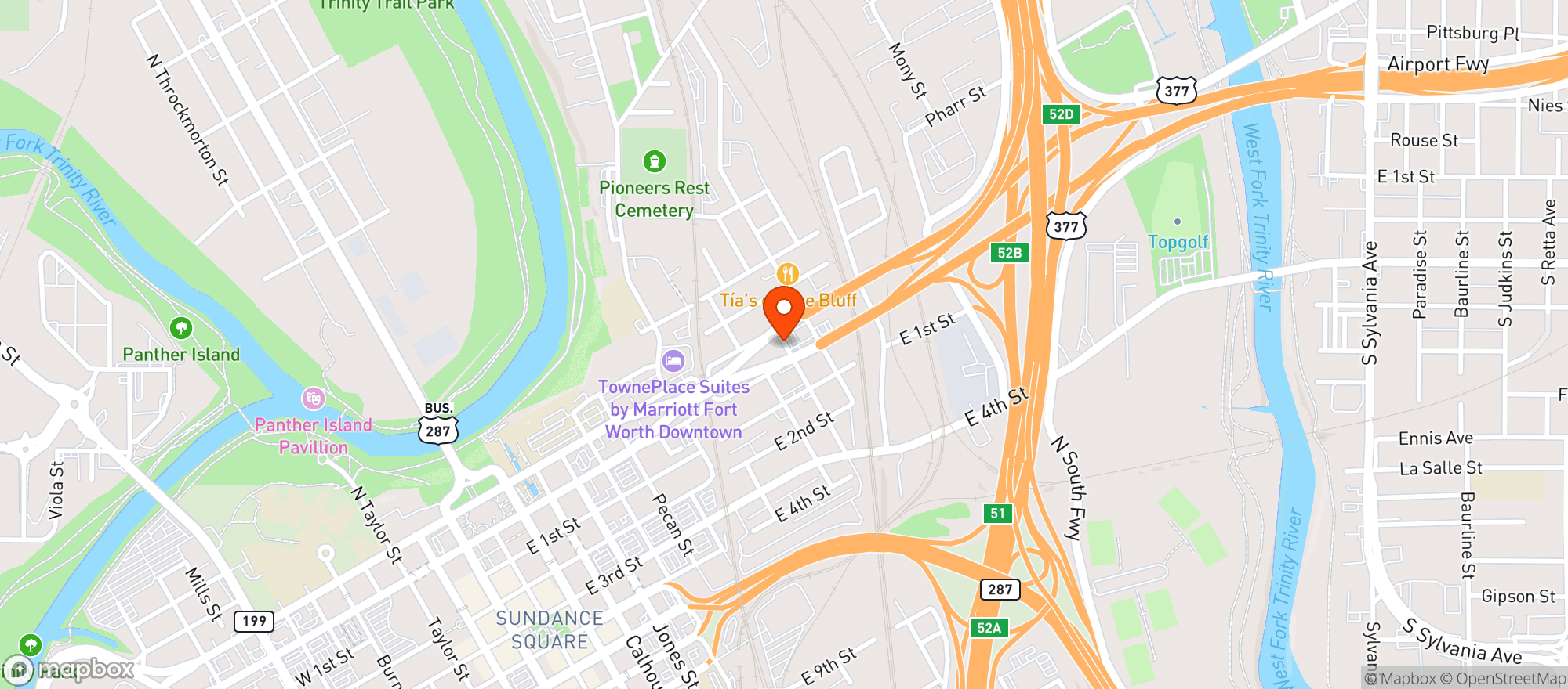 Map showing Cowtown Plaza