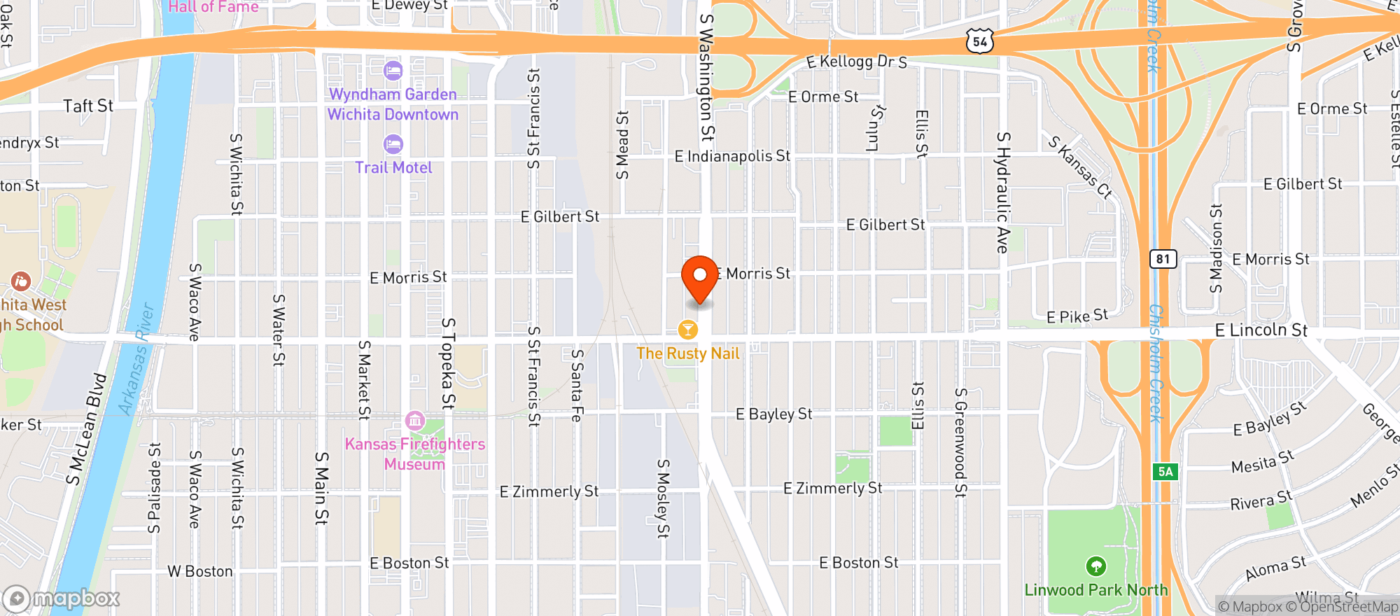 Map showing The Rusty Nail Saloon