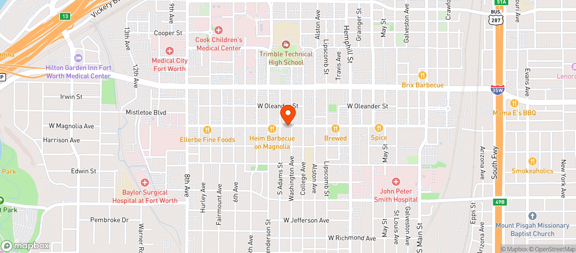 Map showing Shaws Patio Bar & Grill