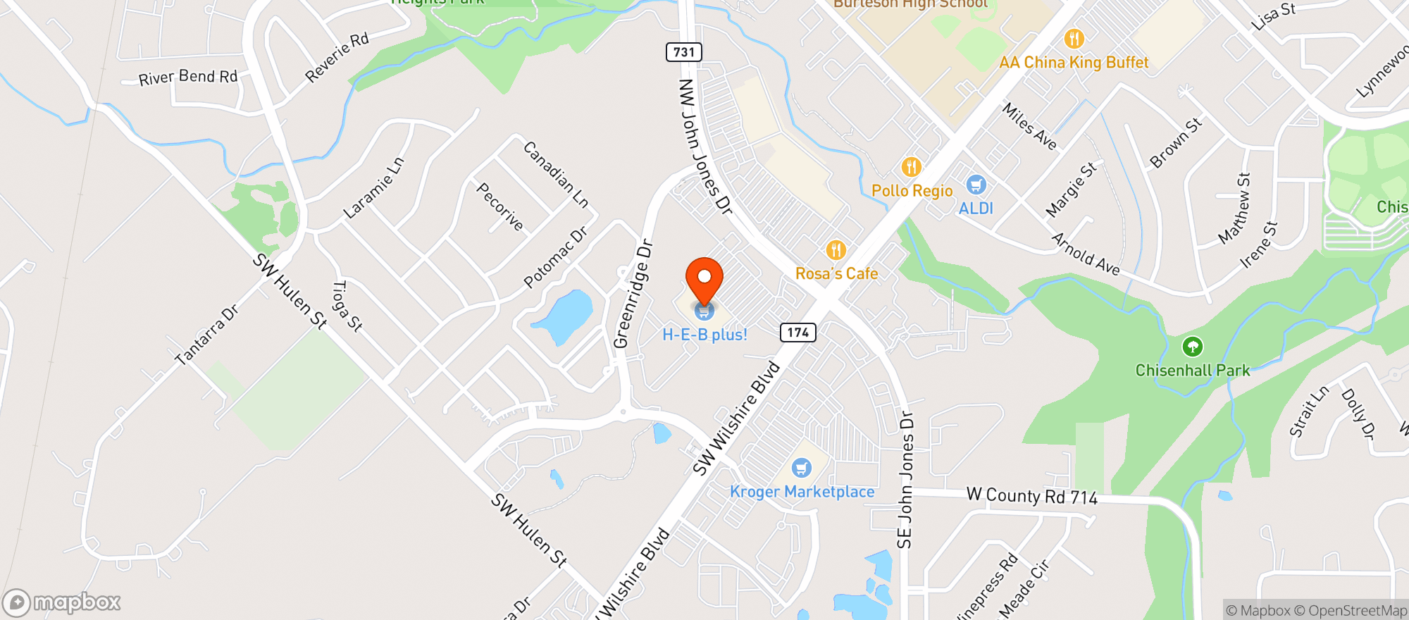 Map showing H E B (BURLESON)