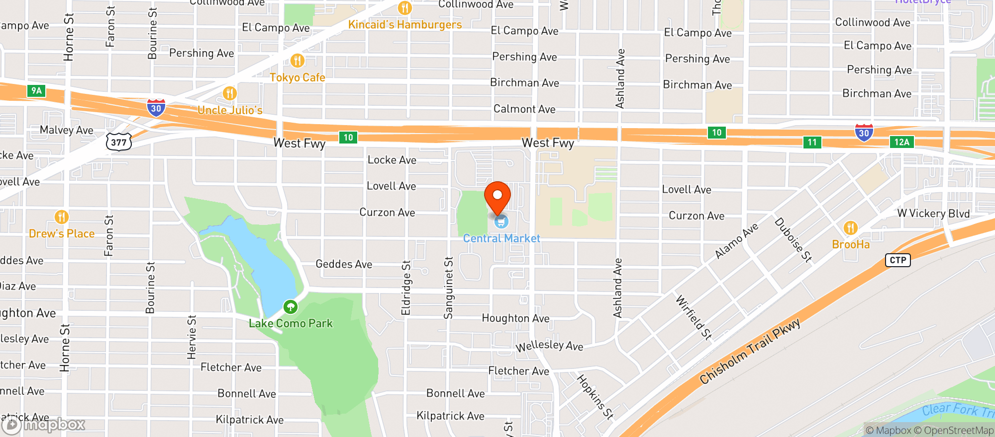 Map showing H E B Central Market